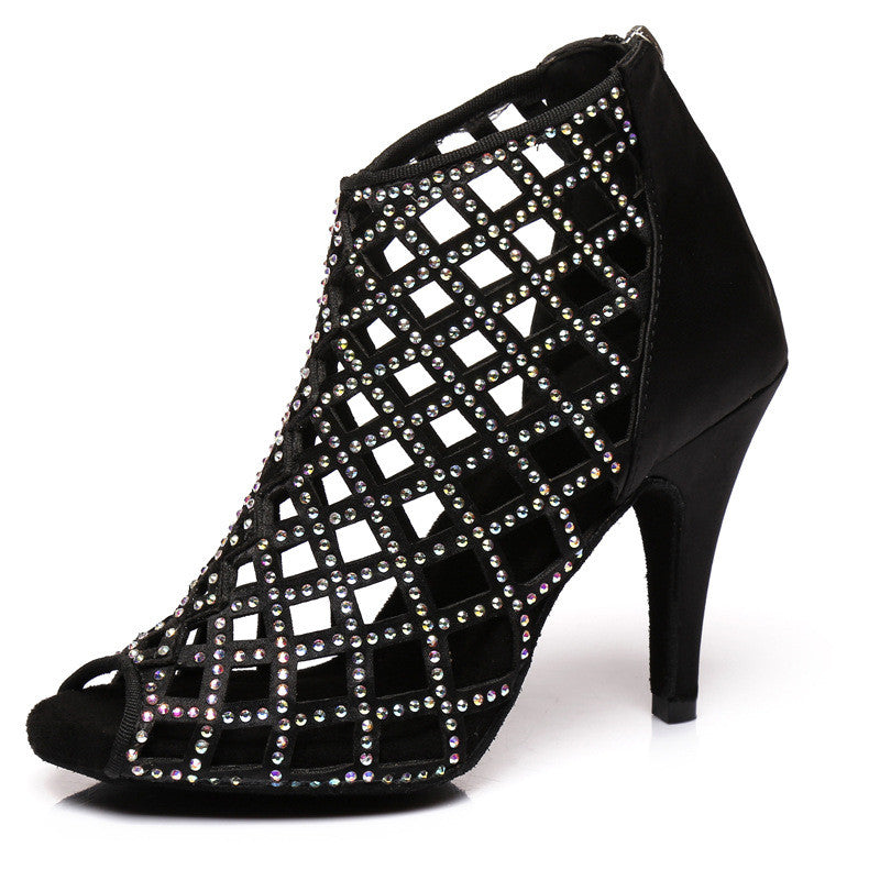 Satin Hot Rhinestone Latin Dance Shoes With High Heels