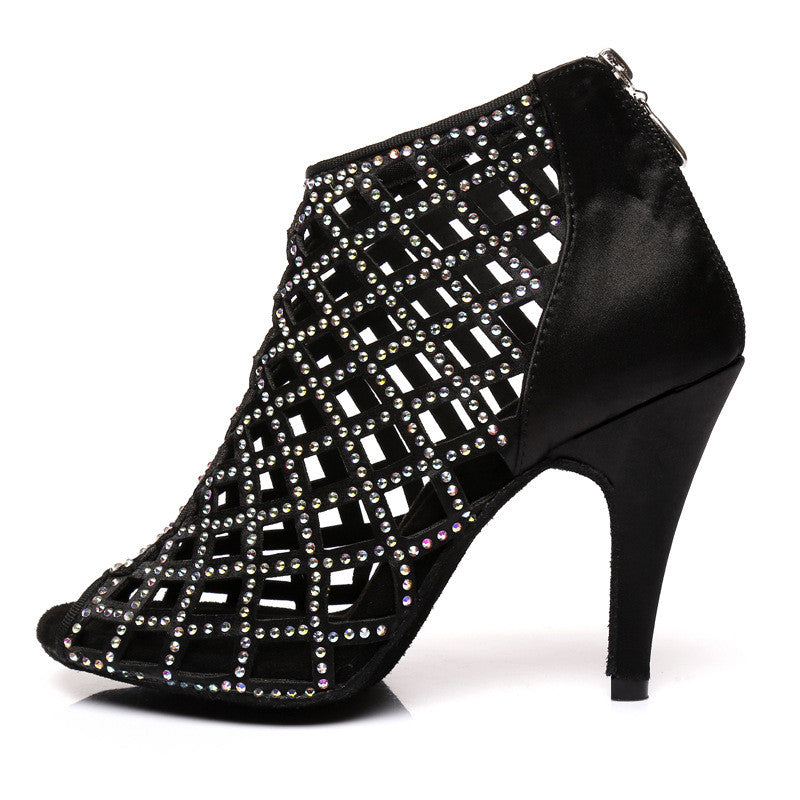 Satin Hot Rhinestone Latin Dance Shoes With High Heels